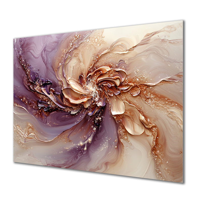Vague cosmique de lavande, encre liquide III - décoration murale abstraite en métal, impression métallique abstraite à l'encre liquide