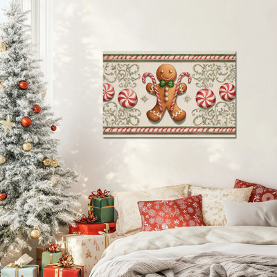 Grand Bryd - décoration murale de photos de Noël rétro, impressions de bonbons en pain d'épice pour le salon, peintures de Noël pour le mur, art mural sur toile encadré, 32 po x 48 po