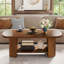 45.27" 2-Tier Oval Mid-Century Rustic Brown Coffee Table With Storage Shelf For Living Room