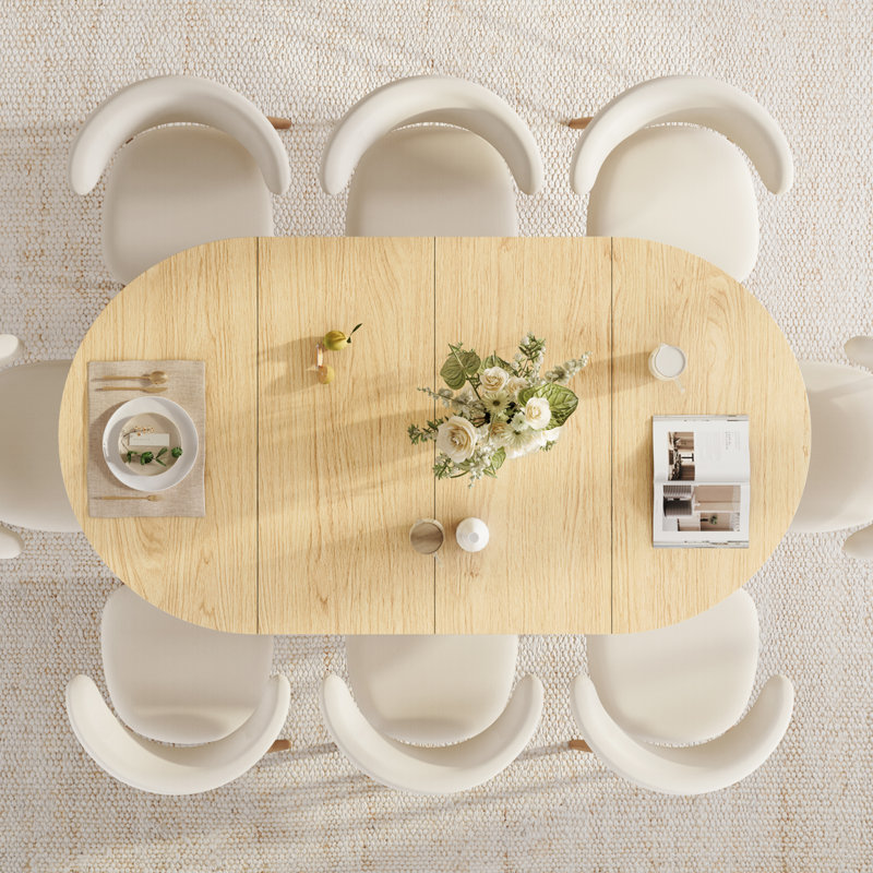 Extendable Oval Dining Table With Fluted Base, Oak