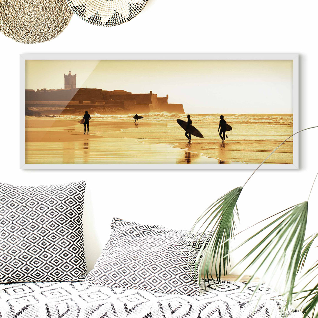 Bild mit Rahmen - Surfer Strand - Panorama Landschaft - A