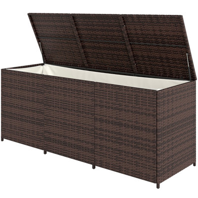 175 Gallon Outdoor Storage Box With Inner Liner, PE Rattan Wicker Deck Box With Pneumatic Bar Lift,