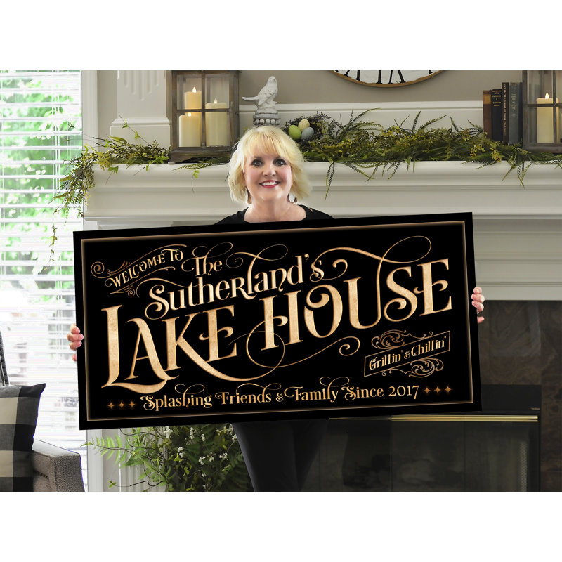 «Lake House», nom de famille personnalisé sur toile, H 20 po x l 40 po x P 1,25 po, Oui