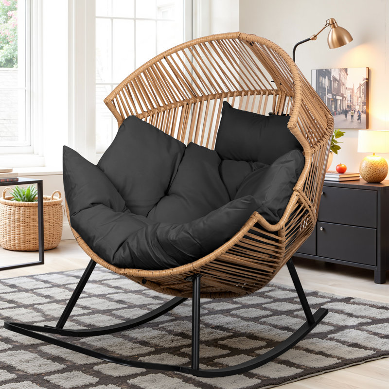 Fauteuil à bascule berçant avec coussin, Gris foncé, Naturel