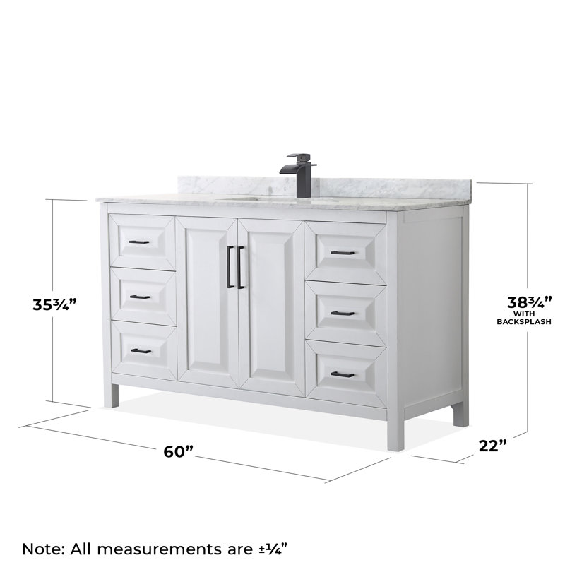 Daria Single Bathroom Vanity Set, White, Matte Black, 60"