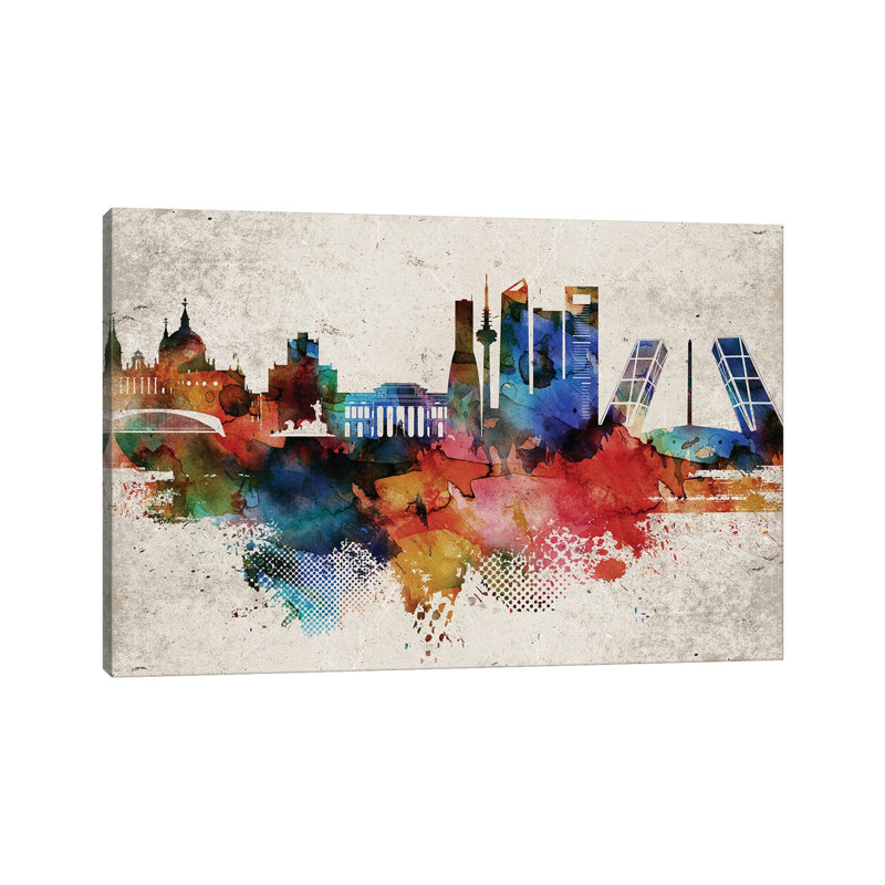 Madrid Abstract Skyline - Wrapped Canvas Gallery-Wrapped Canvas Giclée, 20.32 cm H x 30.48 cm W