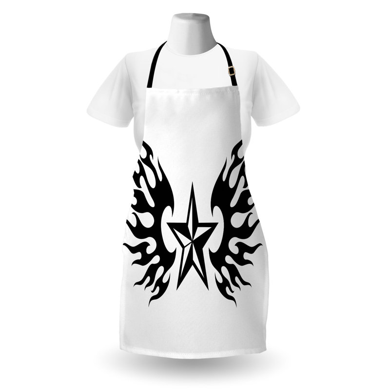 East Urban Home Texas Star Apron Unisex, Wings Design, Adult Size, Black and White