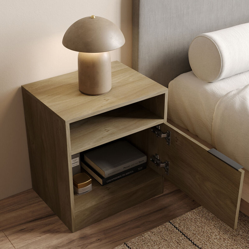 Swathi 114.3cm W Solid Wood Bedside Table, Oak