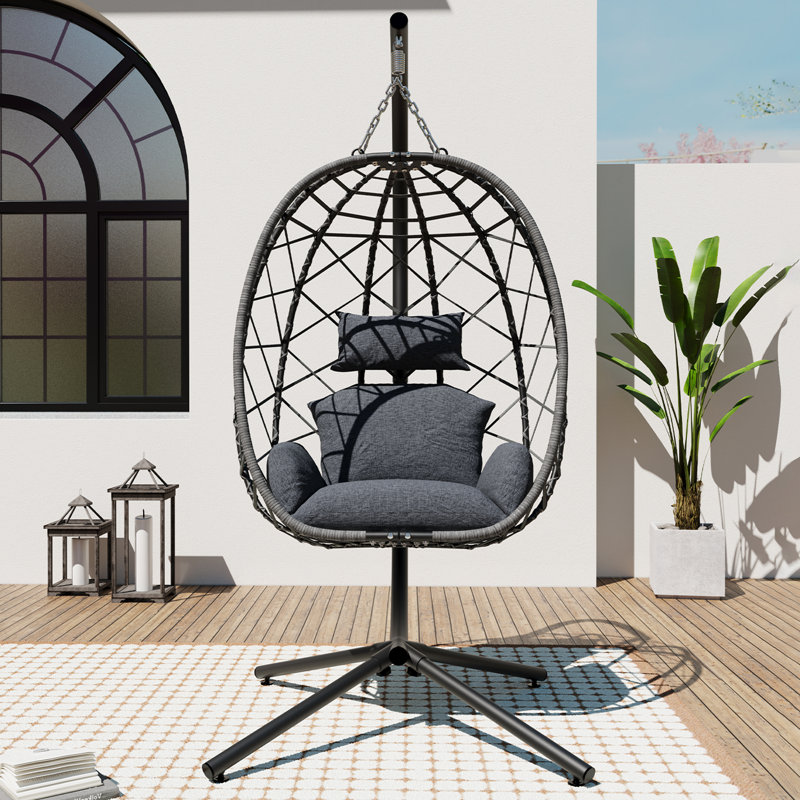 Balancelle en tissu et rotin autoportant Ecolistro, Gris