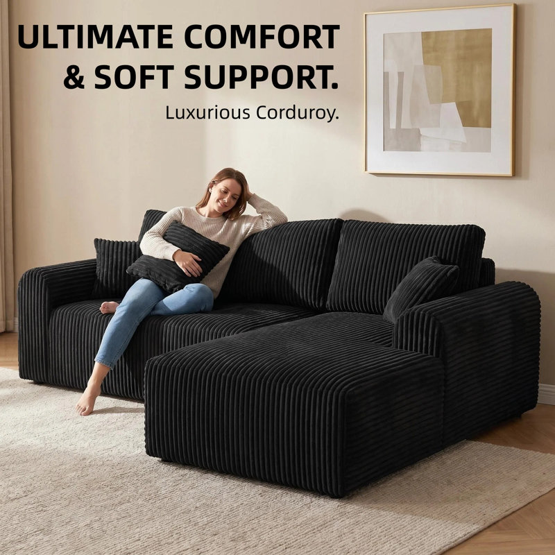 Boneless L-Shaped Sectional Sofa Upholstery Sofa Cloud Modular Couch with Chaise 2 - Piece No Assembly Required Corduroy Fabric Free Combination Cloud Sectional Couch with L-Shape Chaise Deep Seat Modular Sofa for Living Room Bedroom.