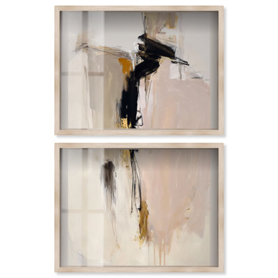 Ensemble décoratif bohème minimaliste Desert Breath I Shadowbox Print par Art Remedy, cadre blond, 44 x 33