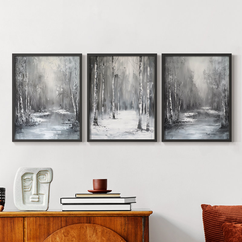 Lanscape Study Series X -Set of 3 Fric Giclee Prints -Prêt à accrocher, Cadre noir, H 14 po x l 11 po