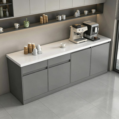 Table moderne Trei avec rangement, comptoir extra large, grande armoire de cuisine indépendante, table Trei, meuble de rangement, armoire garde-manger pour salle à manger et cuisine