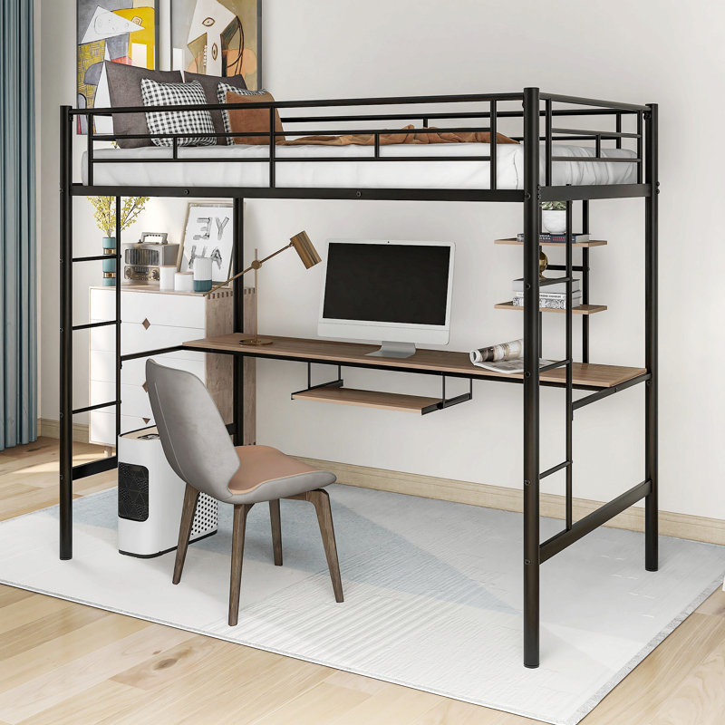 Lit mezzanine avec bureau et tablette, conception peu encombrante, Lit simple