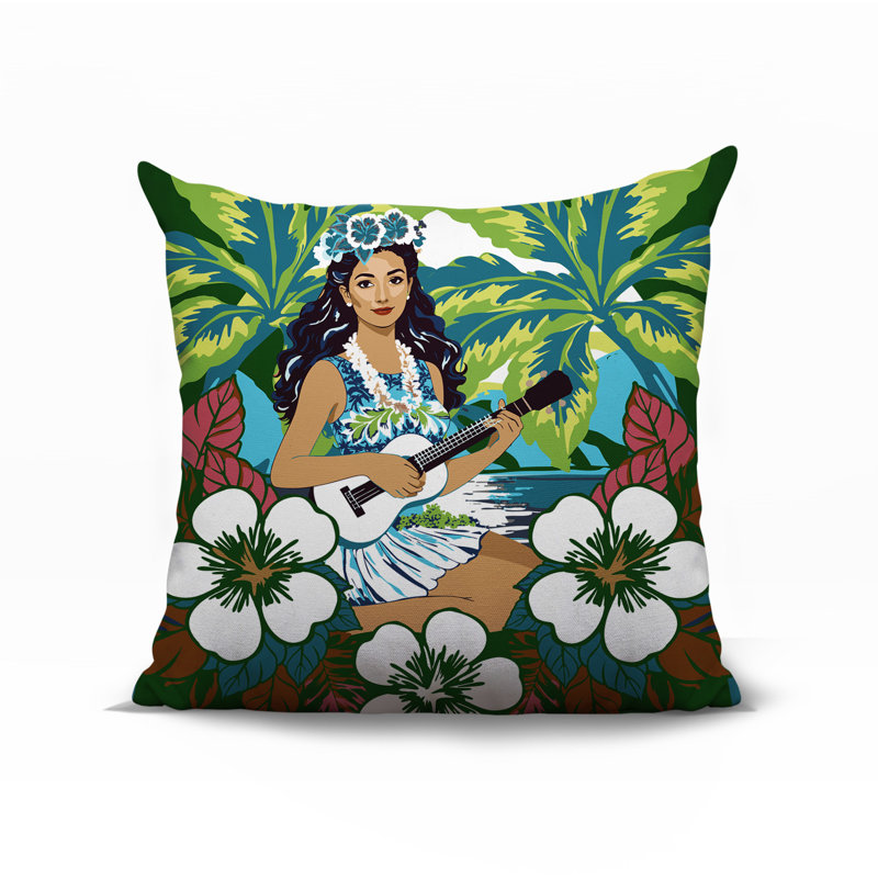 Oreiller carré réversible intérieur / extérieur Moana Palm, Carré 19 po, Vert