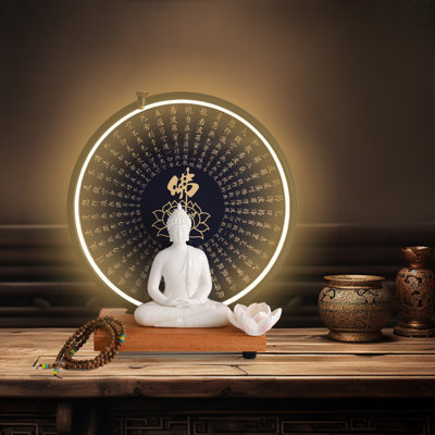 Statue de Bouddha en céramique avec lampe DEL circulaire pour la décoration intérieure