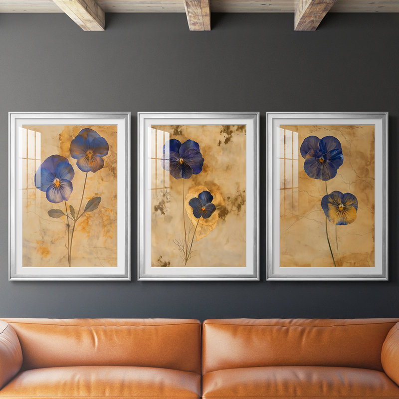 FLORAL Series LV III - Impression encadrée sur mesure de qualité supérieure - 3 pièces, H 15 po x l 19 po, Doré