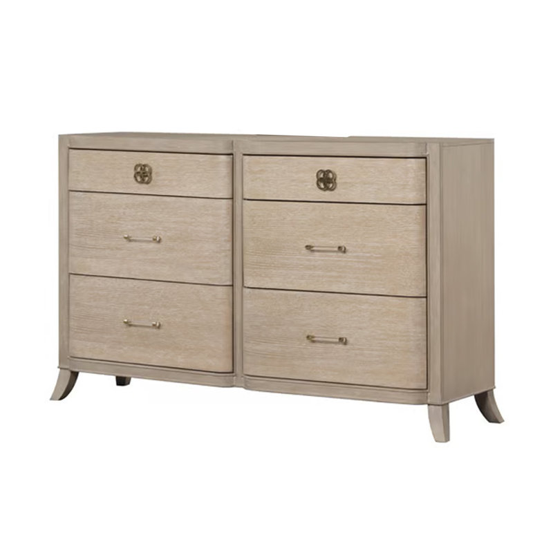 Commode large 6 tiroirs Fea, bois de chêne brun naturel, acrylique