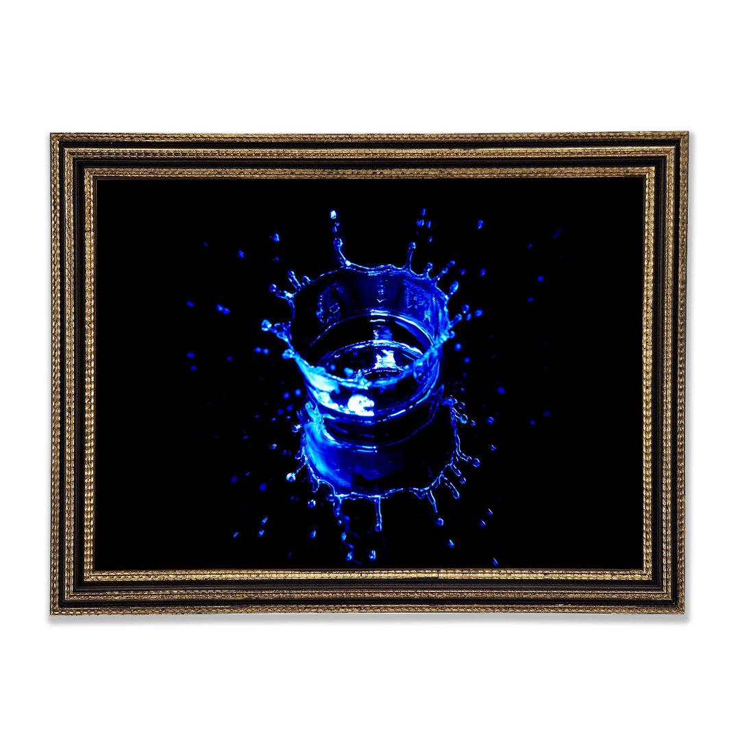 Electric Blue Water Drop Gerahmter Druck