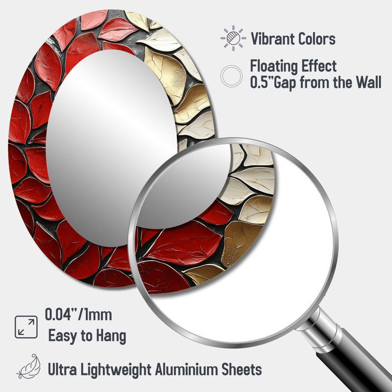 Miroir mural ovale rouge et rouge, 40 po x 30 po