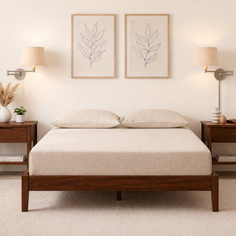Woodmere Premium King Bed Frame, Solid Wood Platform Bed, Wood Slat Support, Tapered Solid Wood Legs, No Box Spring Needed, Mid-Century Modern Style, Easy Assembly (Walnut)