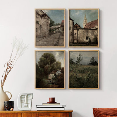 «Vintage Landscape CXCII», reproduction encadrée - ensemble de 4