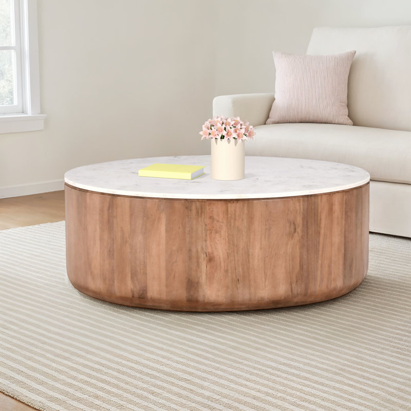 Cornelius Wood and Marble Round Coffee Table