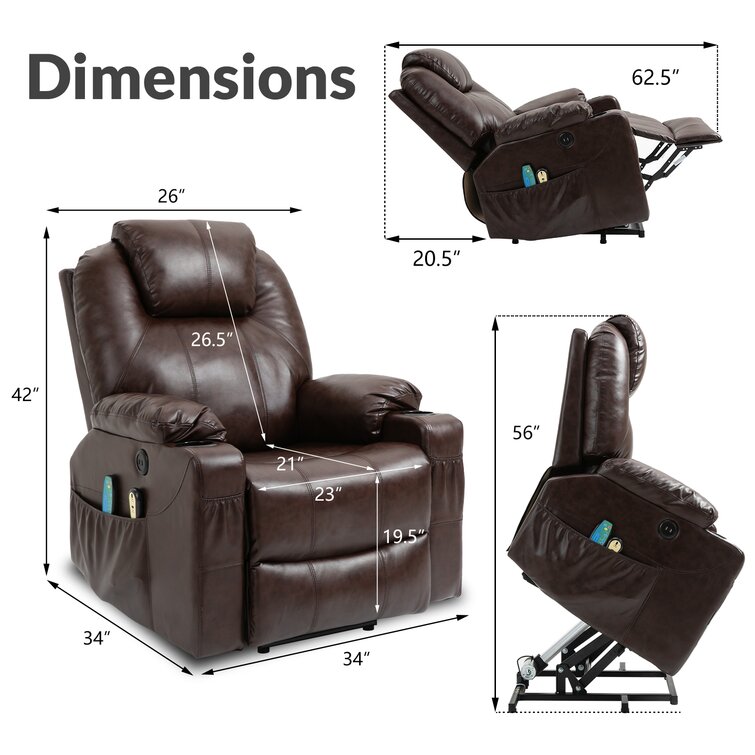 Latitude Run® Big Man Recliner in 26-inch Seat Width, Large Power Lift Chair  with Heated Massage & Cup Holder