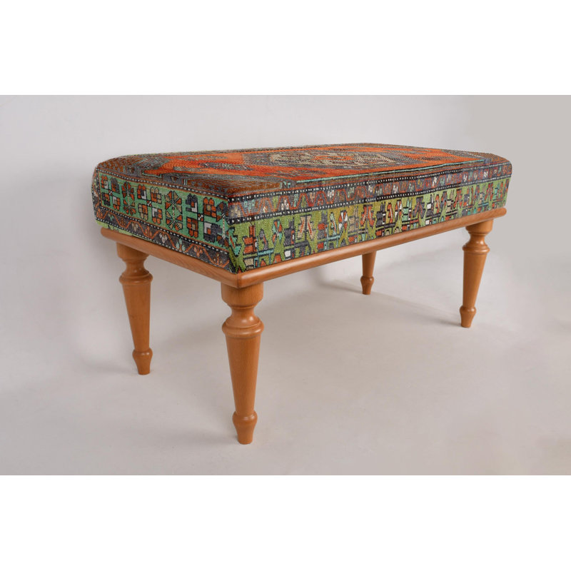 Cotton Upholstered Bench, Natural, 45cm H x 90cm W x 45cm D
