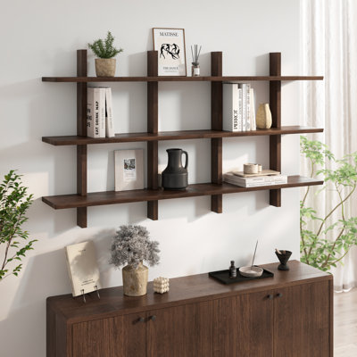 Shouji 3-Tiered Solid Wood Floating Shelves with Reversible Bevel Edge, Hidden Hardwares, 15-min Quick Assembly - Set of 2