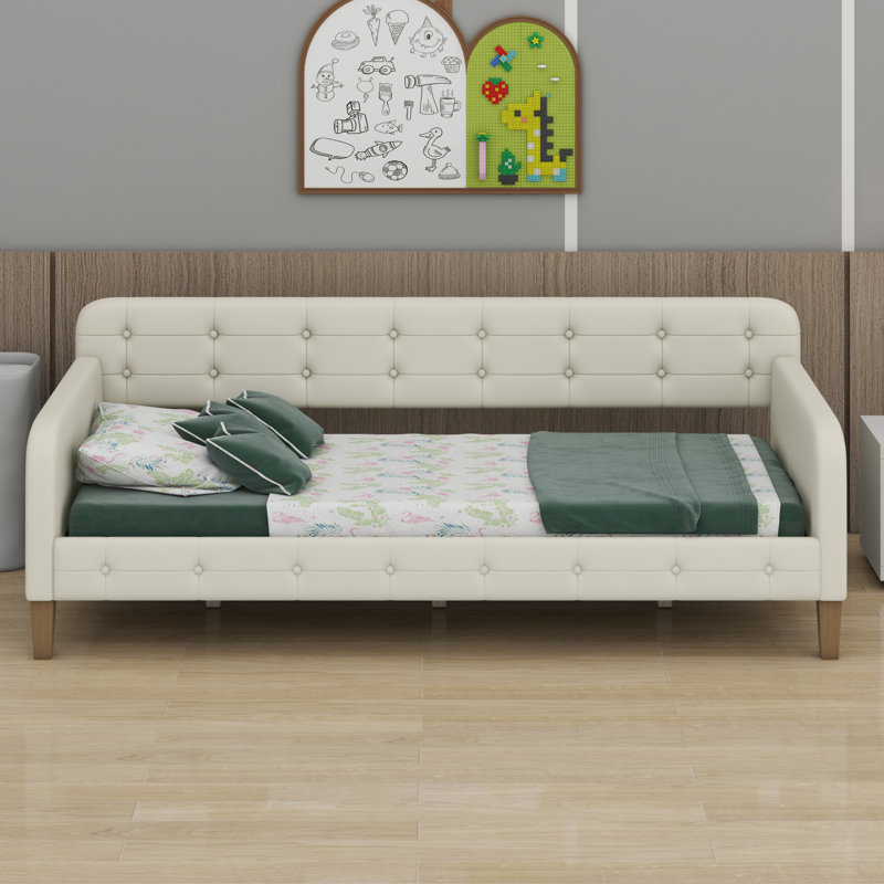 Upholstered Daybed With 4 Support Legs, Beige