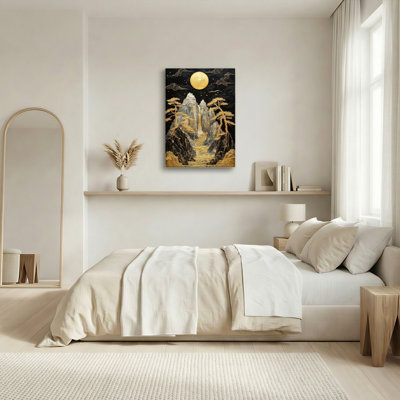Golden Moon Mountain Landscape, ensemble de 1 reproduction d'art sur toile tendue sur toile