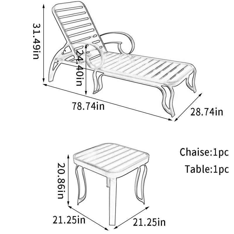 Ensemble de chaise longue d'extérieur imperméable en aluminium avec chaise longue