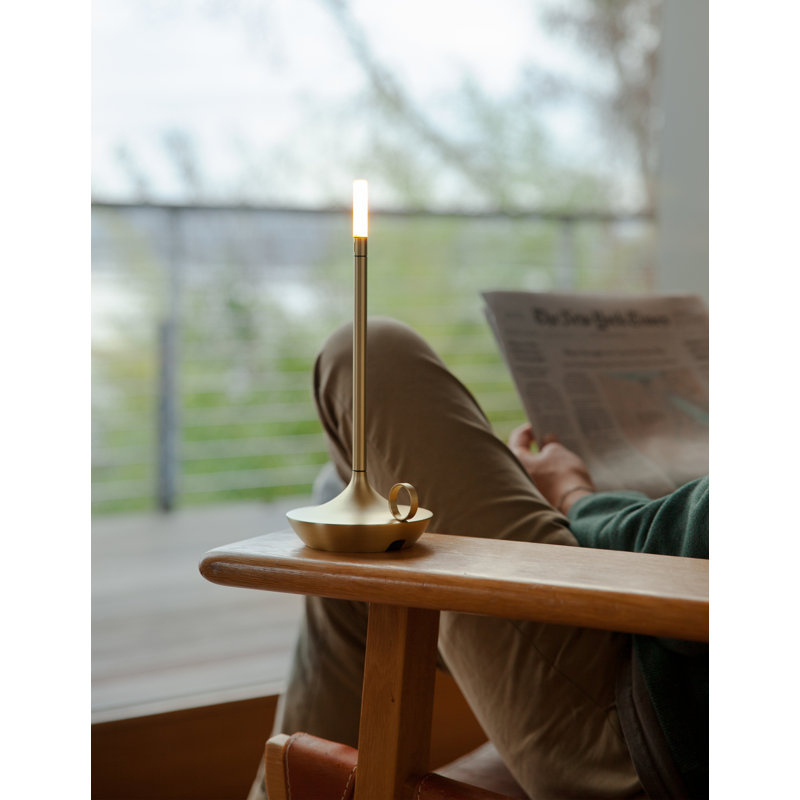 Candle-Inspired Portable Rechargeable Lamp - Wick, Brass, 10.2" H x 4.7" W x 4.7" D