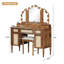 Ensemble de coiffeuse de 44,37 po avec tabouret, 13 ampoules Hollywood et 3 modes d'éclairage, coiffeuse à miroir triple pliable avec tabouret rembourré, station de charge, beaucoup de rangement-1014150355