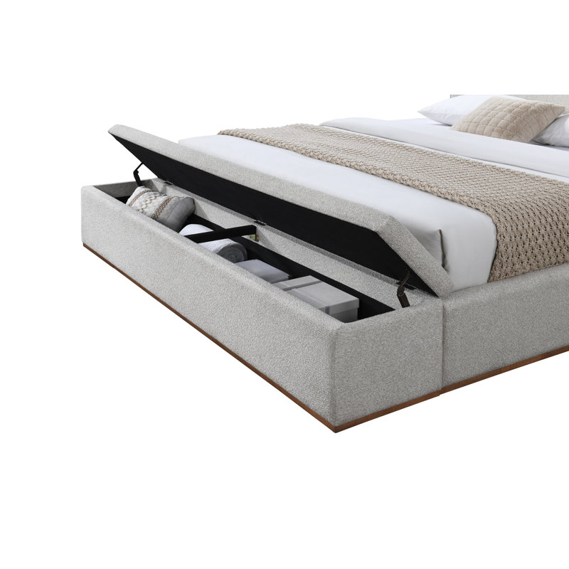 Lit en lin beige avec rangement Boxter, Roi