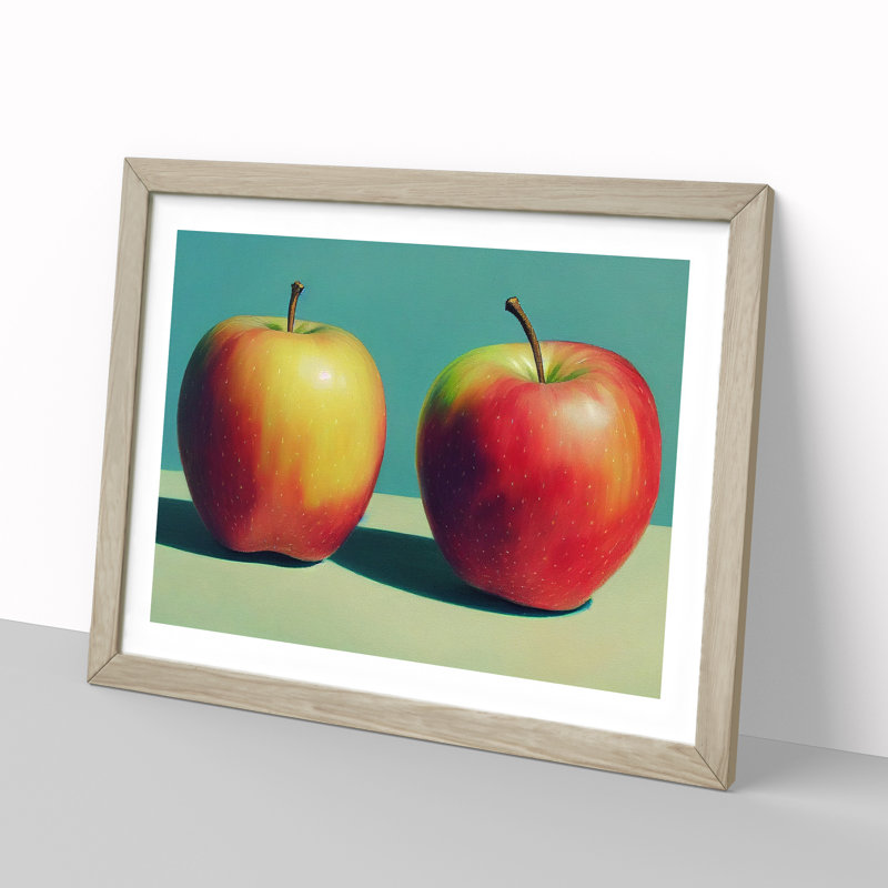 Two Apples Fruit Vol.2 - Framed Print, 25cm H x 34cm W x 2cm D, Oak