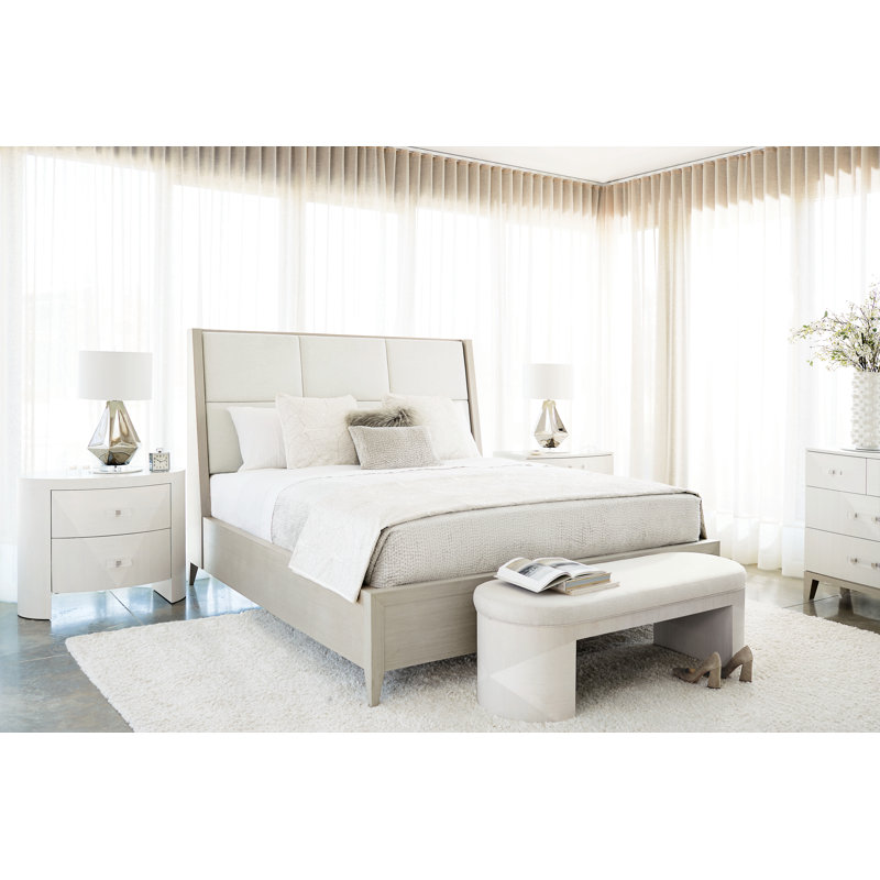 King Linear Gray Upholstered Wood Frame Bed with Slats