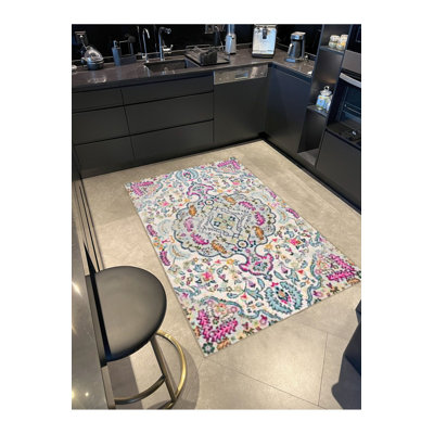 Tapis décoratif multicolore à motif traditionnel lavable à la machine