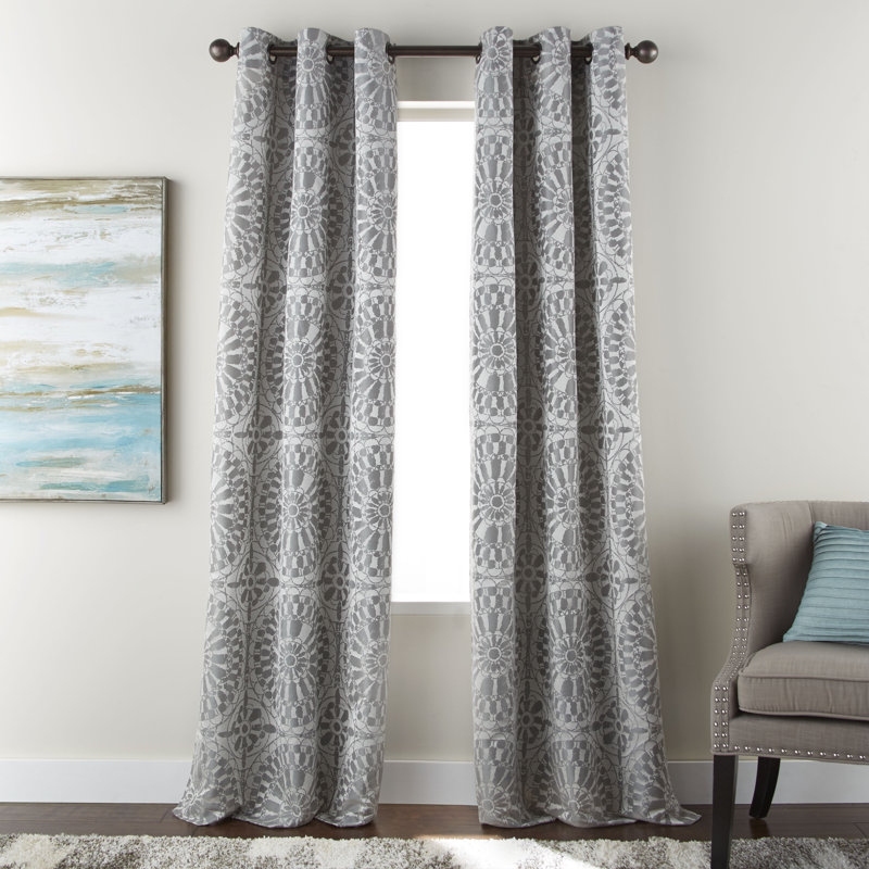 Viona Floral Semi-Sheer Grommet Curtain Panels, Gray