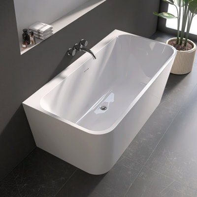 Tidal 59" Freestanding Modern Soaking Acrylic Rectangular Bathtub with Overflow and Center Drain for Bathroomw