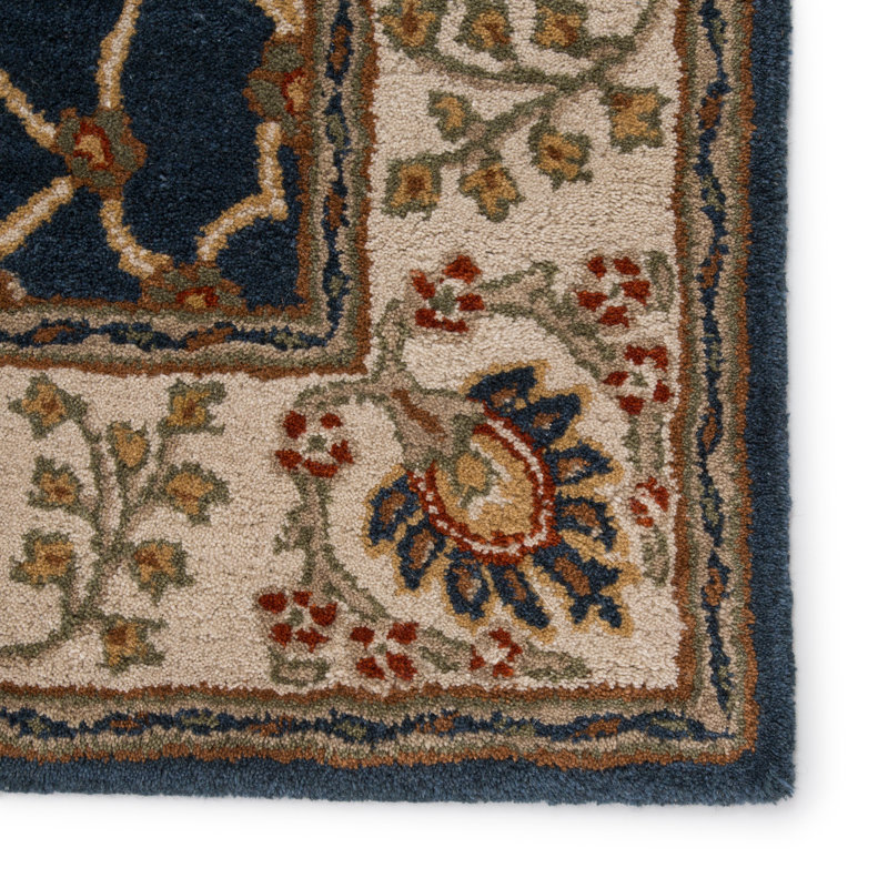 Poeme Hand-Woven Tufted Wool Dark Blue Area Rug, Rectangle 9' x 12'