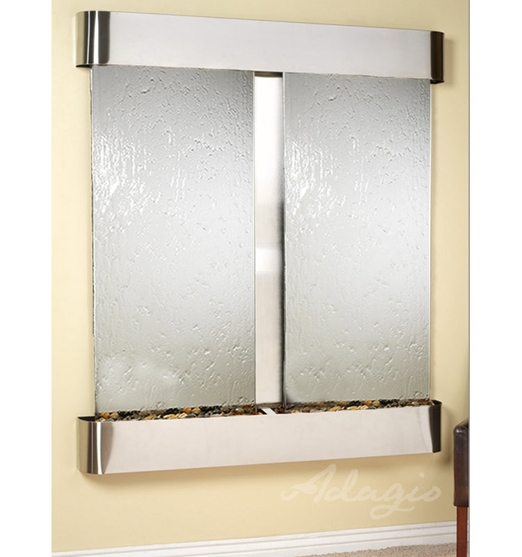Cottonwood Falls Fountain with Light, Black Feather, Stainless Steel, Rounded
