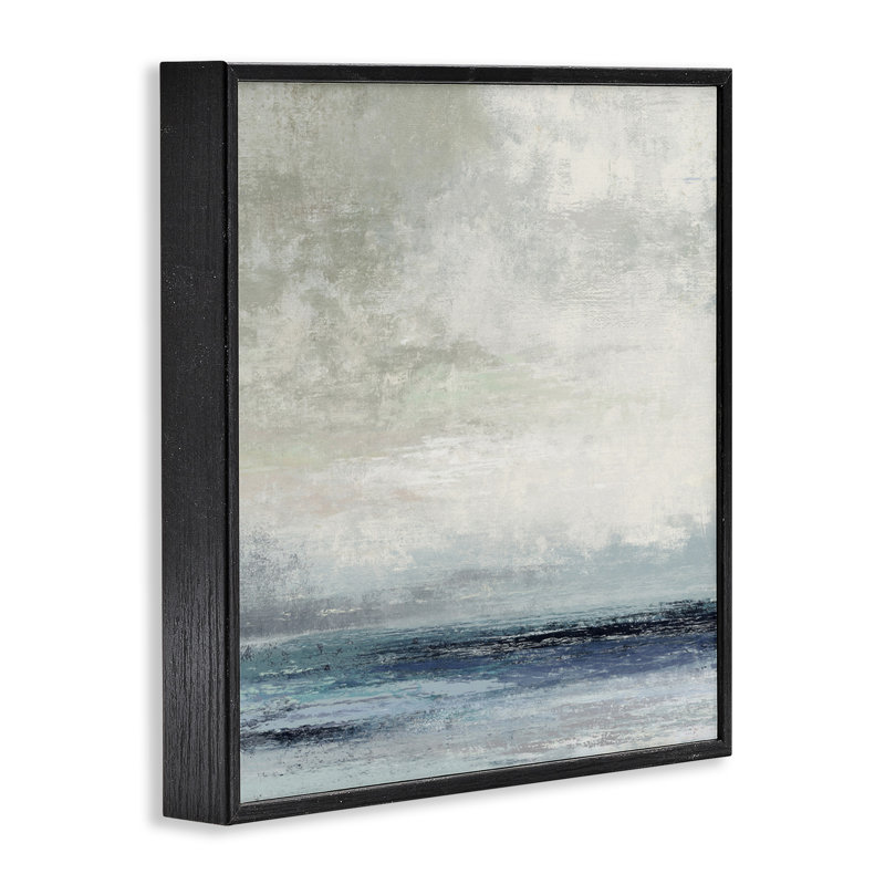Bord de mer pluvieux, ciel nuageux, abstrait, H 24 po x l 24 po, Giclée encadrée noir minuit