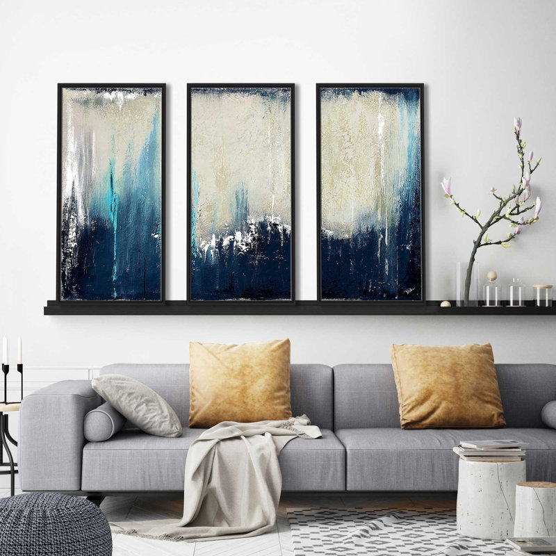 " Navy Blue Illusion I " by Patricia Pinto 3 - Pieces Painting Print, 33.5" H x 52.5" W x 2" D
