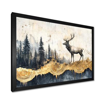 Golden Deer Landscape Grace In The Forest I - Deer, art mural