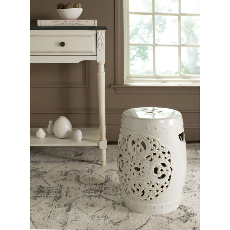 Tabouret de jardin en céramique Llaneli, Crème