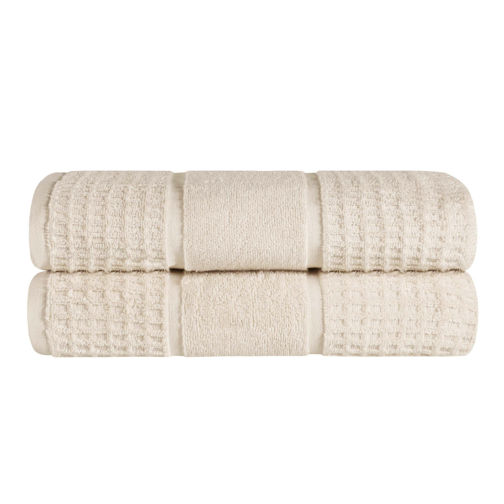 Hiyabel Zero Twist Cotton Solid Waffle Honeycomb Plush Soft Absorbent Medium Weight Bath Sheet, Ivory