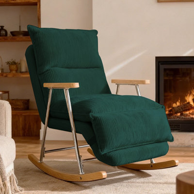 Corduroy Rocking Recliner Chair with Adjustable Footrest and 3-Position Backrest
