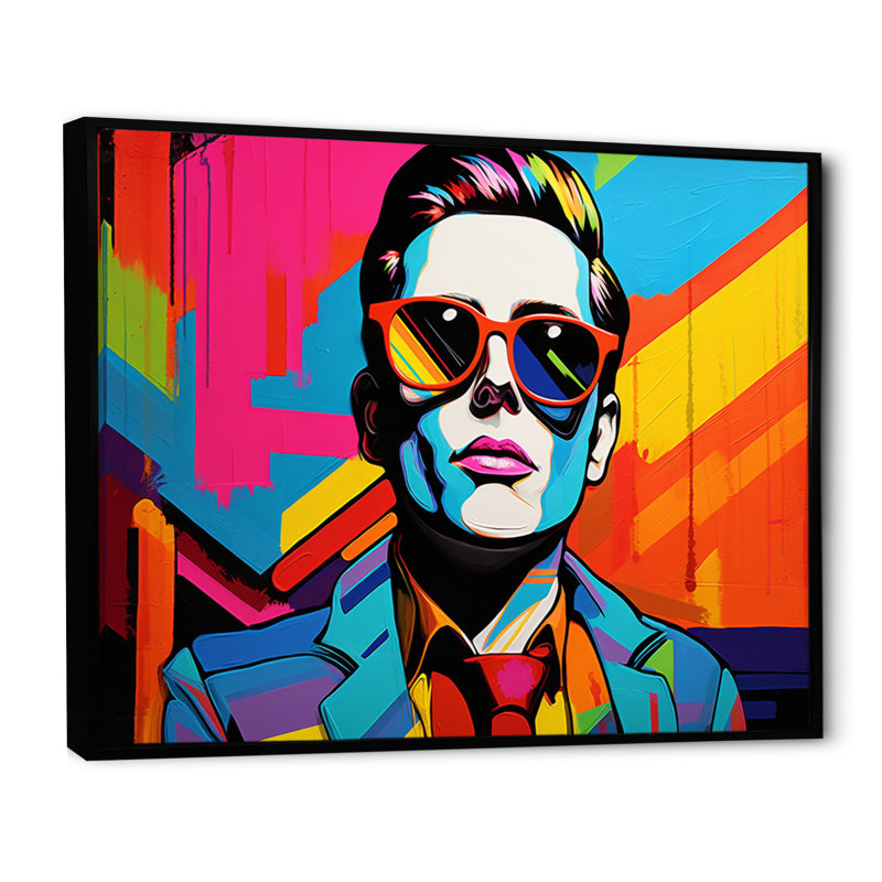 Pop Art, autoportrait II - gens, art mural, salon, Cadre flottant noir, H 34 po x l 44 po x P 1,5 po